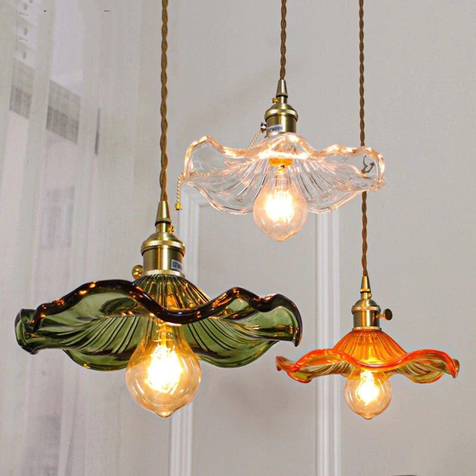 Glass Hibiscus Flower Pendant Light - Lamp Outdoor