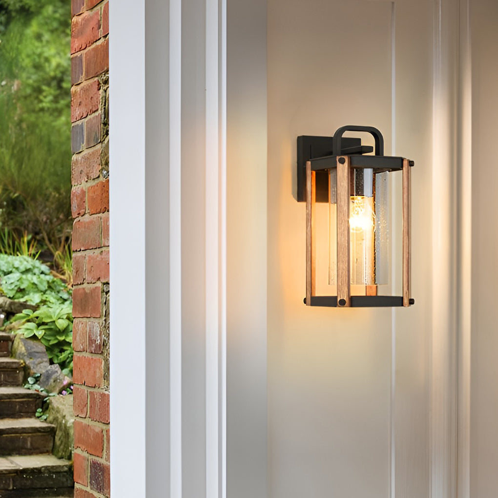 Lantern Shaped Waterproof Glass Black Industrial Outdoor Wall Sconce Lighting - Lamp Outdoor