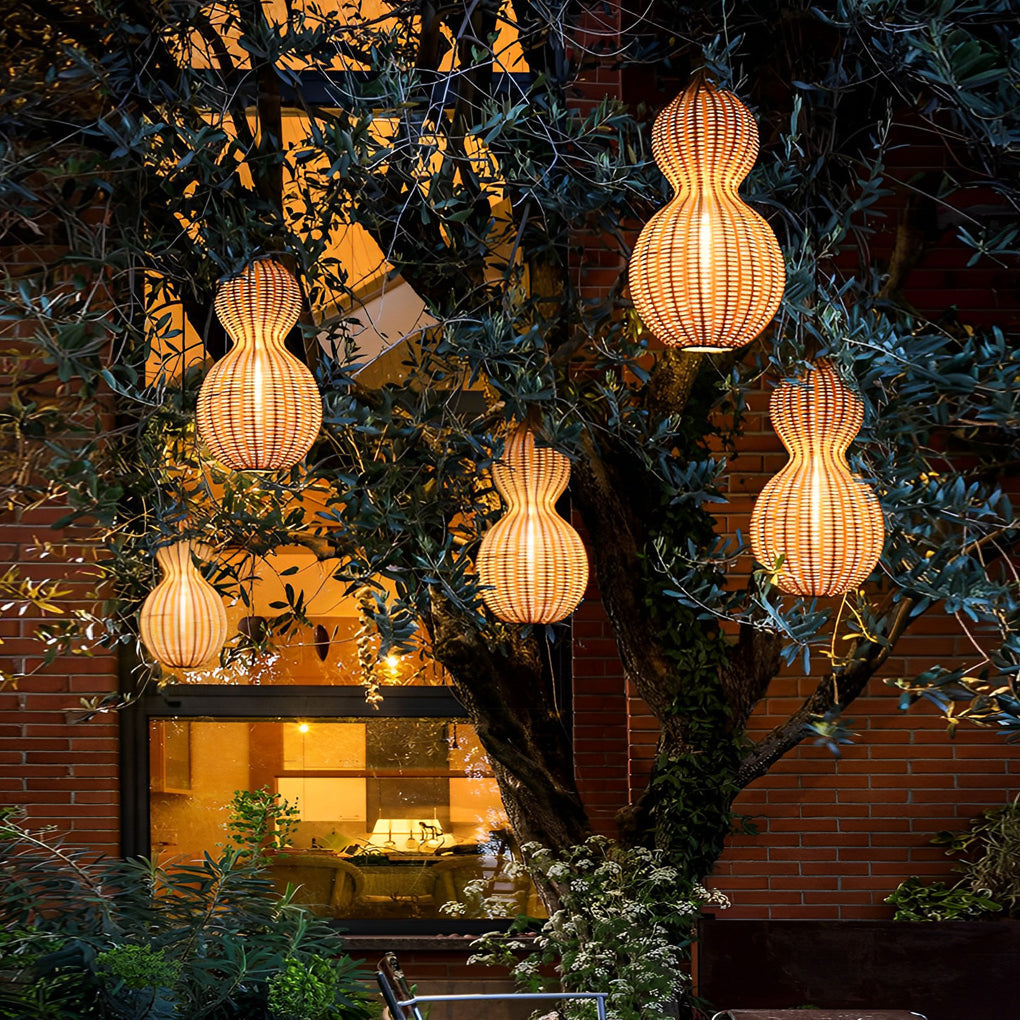 Woven Rattan Gourd Hanging Lamp Outdoor Pendant Light for Patio - Lamp Outdoor