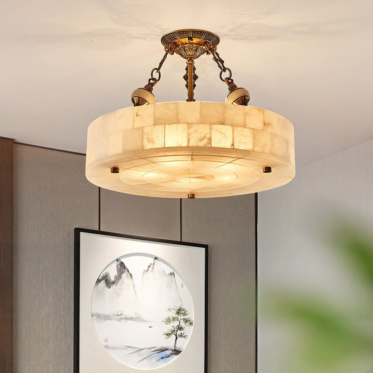 Auremont Alabaster Brass Ceiling Light