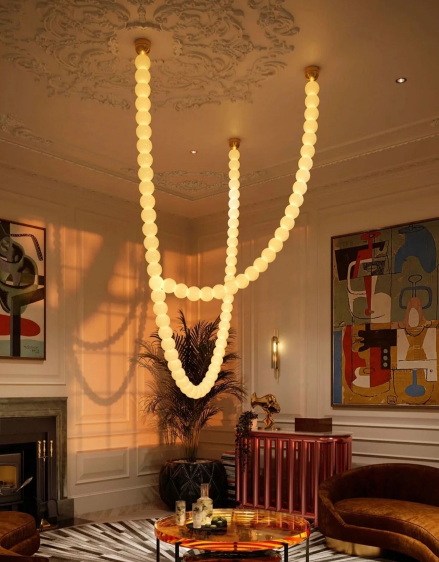 PearlCascade Glass Bead Chandelier - Lamp Outdoor
