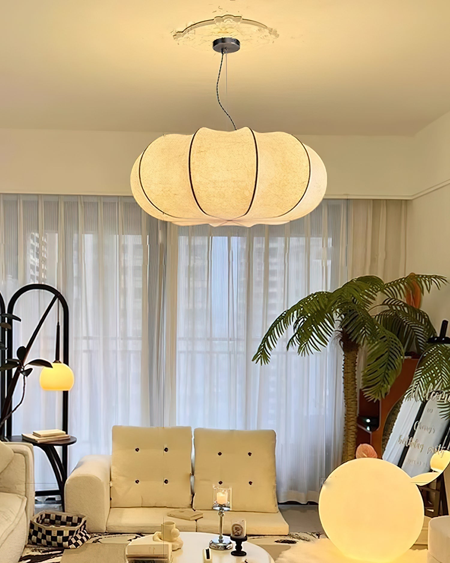 Oblate Silk Pendant Lamp - Lamp Outdoor