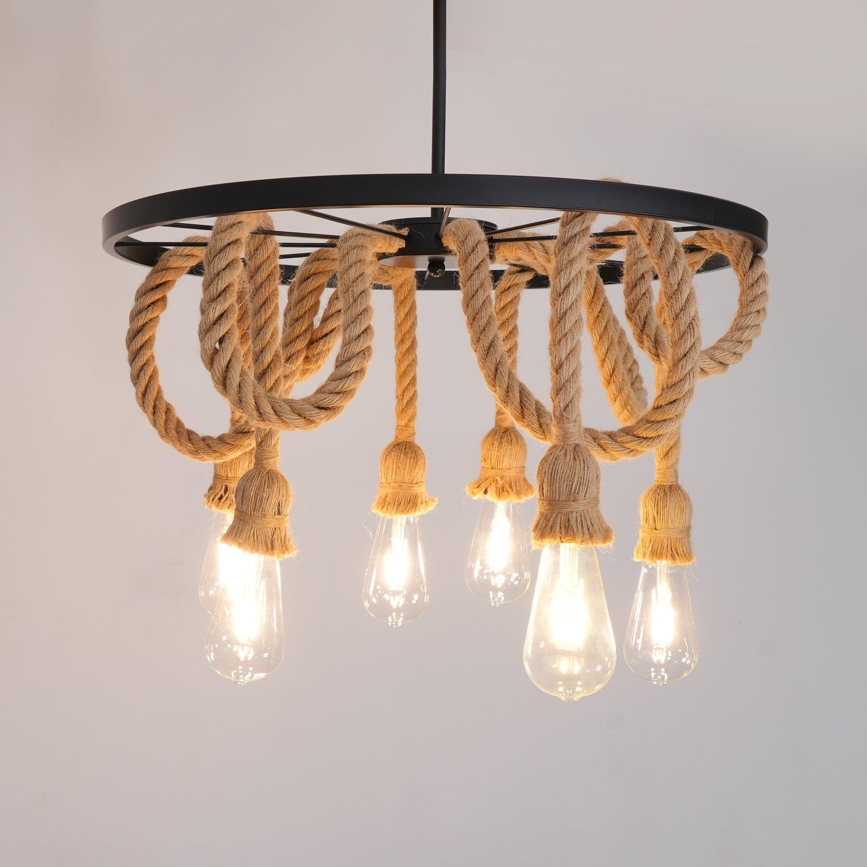 Hemp Rope Industrial Six Head Chandelier - Lamp Outdoor