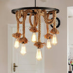Hemp Rope Industrial Six Head Chandelier - Lamp Outdoor