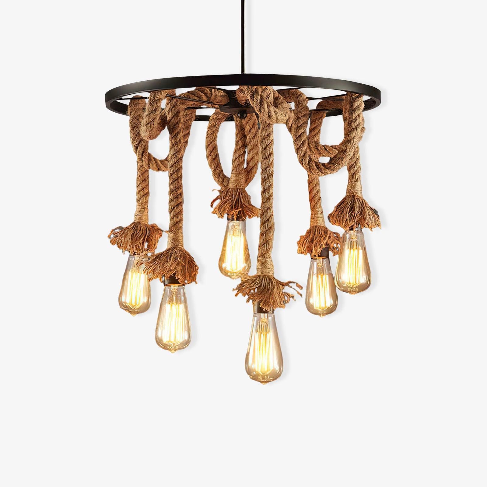 Hemp Rope Industrial Six Head Chandelier - Lamp Outdoor
