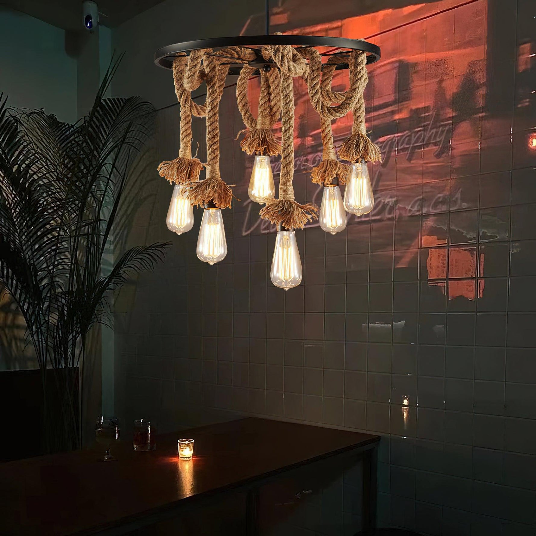 Hemp Rope Industrial Six Head Chandelier - Lamp Outdoor