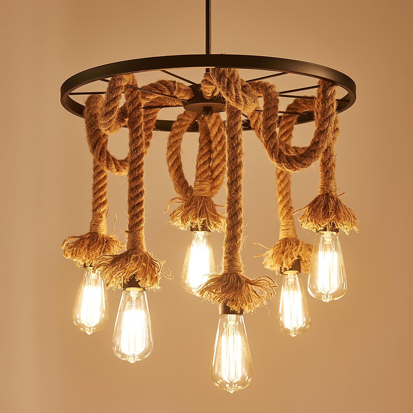 Hemp Rope Industrial Six Head Chandelier - Lamp Outdoor