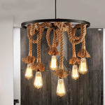 Hemp Rope Industrial Six Head Chandelier - Lamp Outdoor