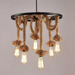 Hemp Rope Industrial Six Head Chandelier - Lamp Outdoor