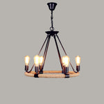Hemp Rope Industrial Large Circle Chandelier - Lamp Outdoor