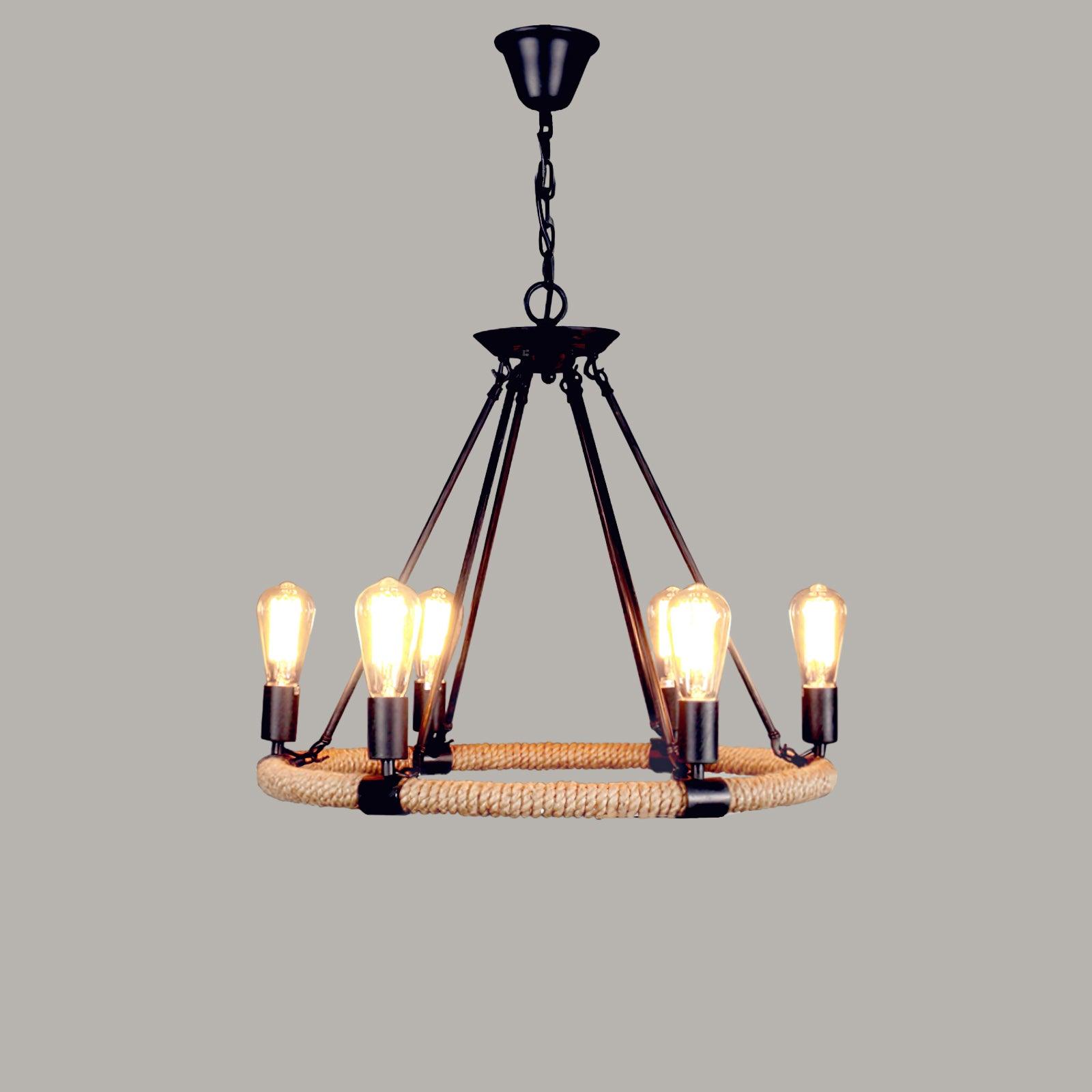 Hemp Rope Industrial Large Circle Chandelier - Lamp Outdoor