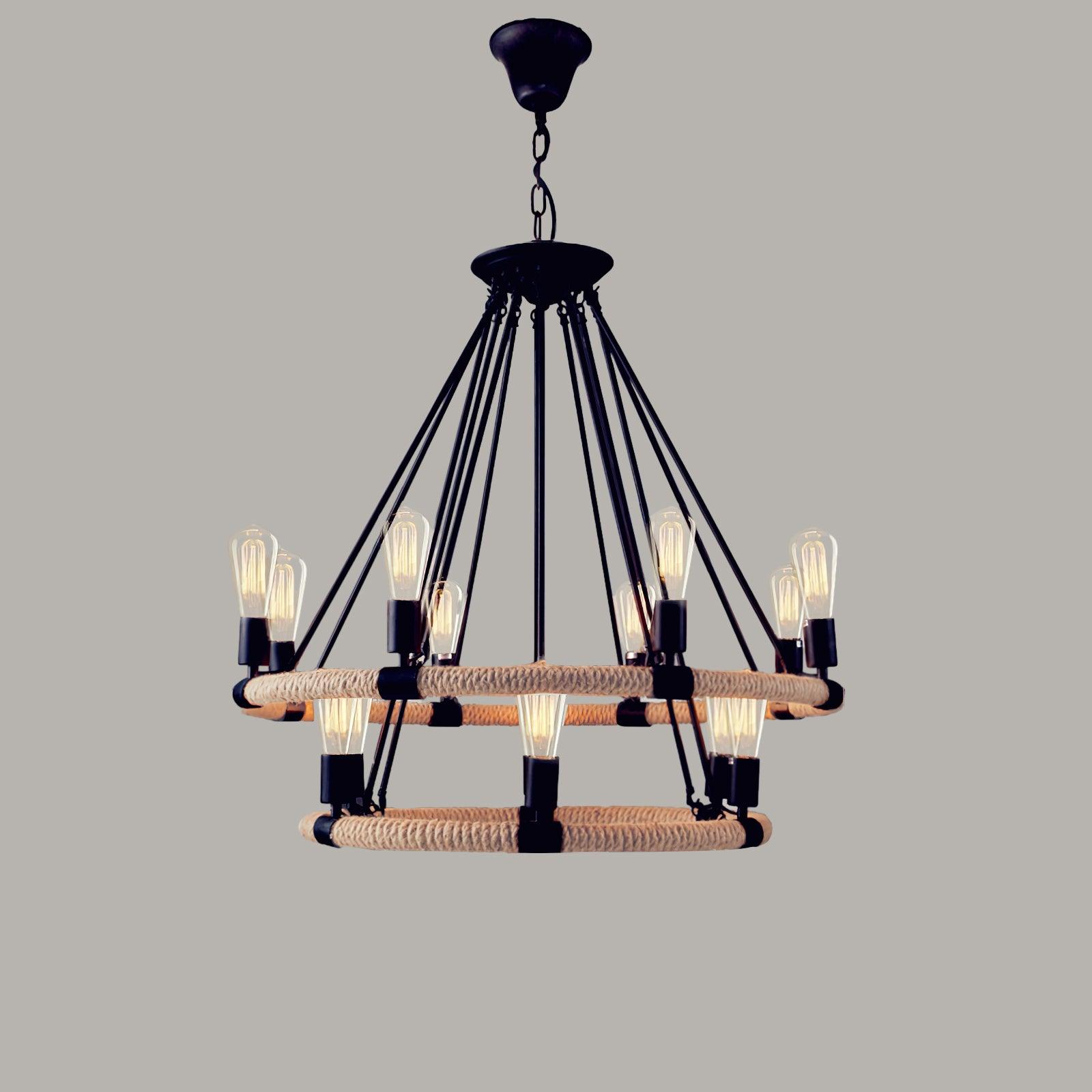 Hemp Rope Industrial Large Circle Chandelier - Lamp Outdoor