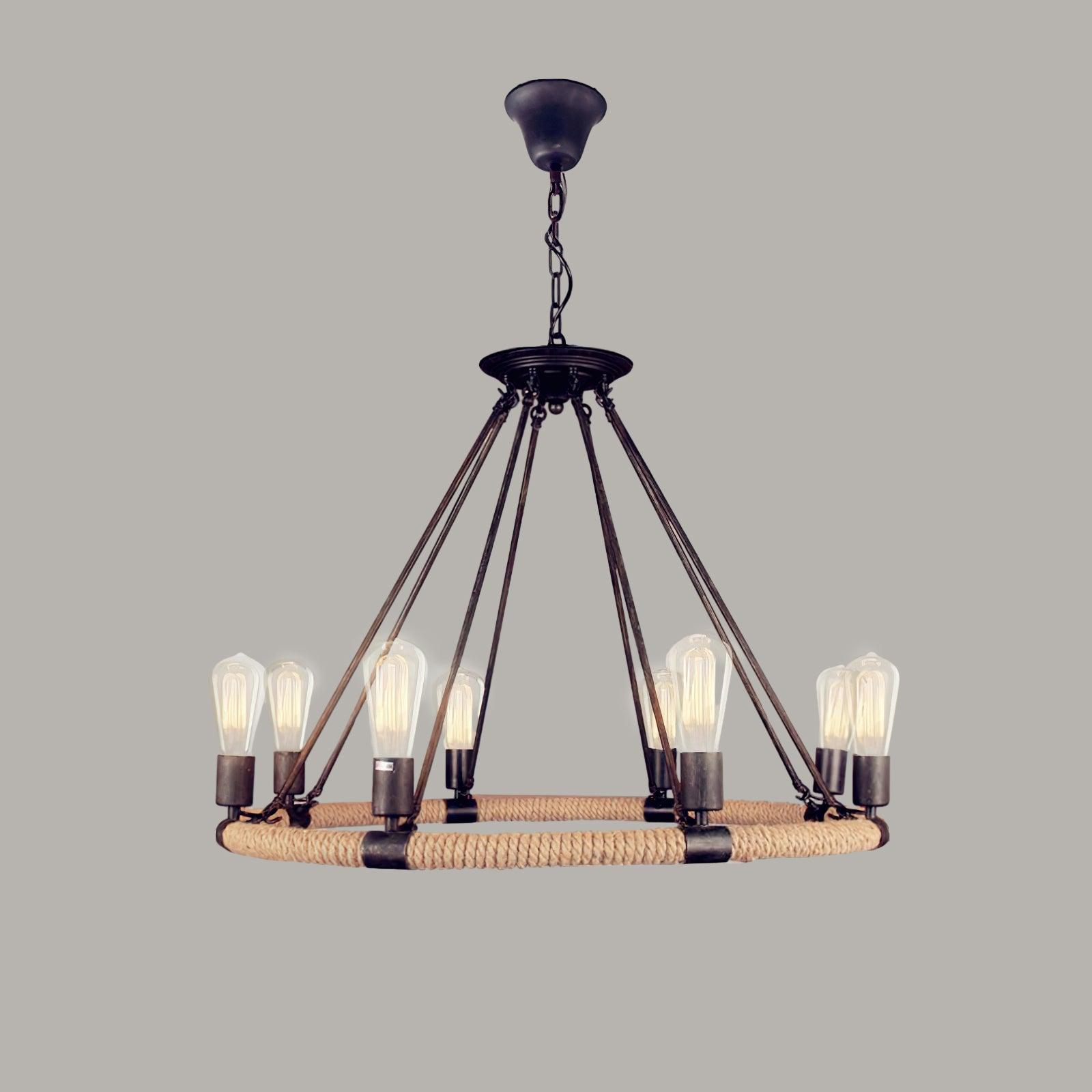 Hemp Rope Industrial Large Circle Chandelier - Lamp Outdoor