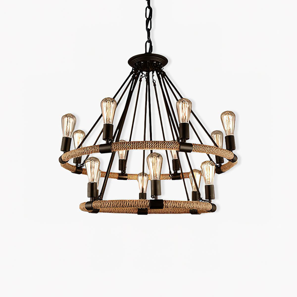 Hemp Rope Industrial Large Circle Chandelier - Lamp Outdoor