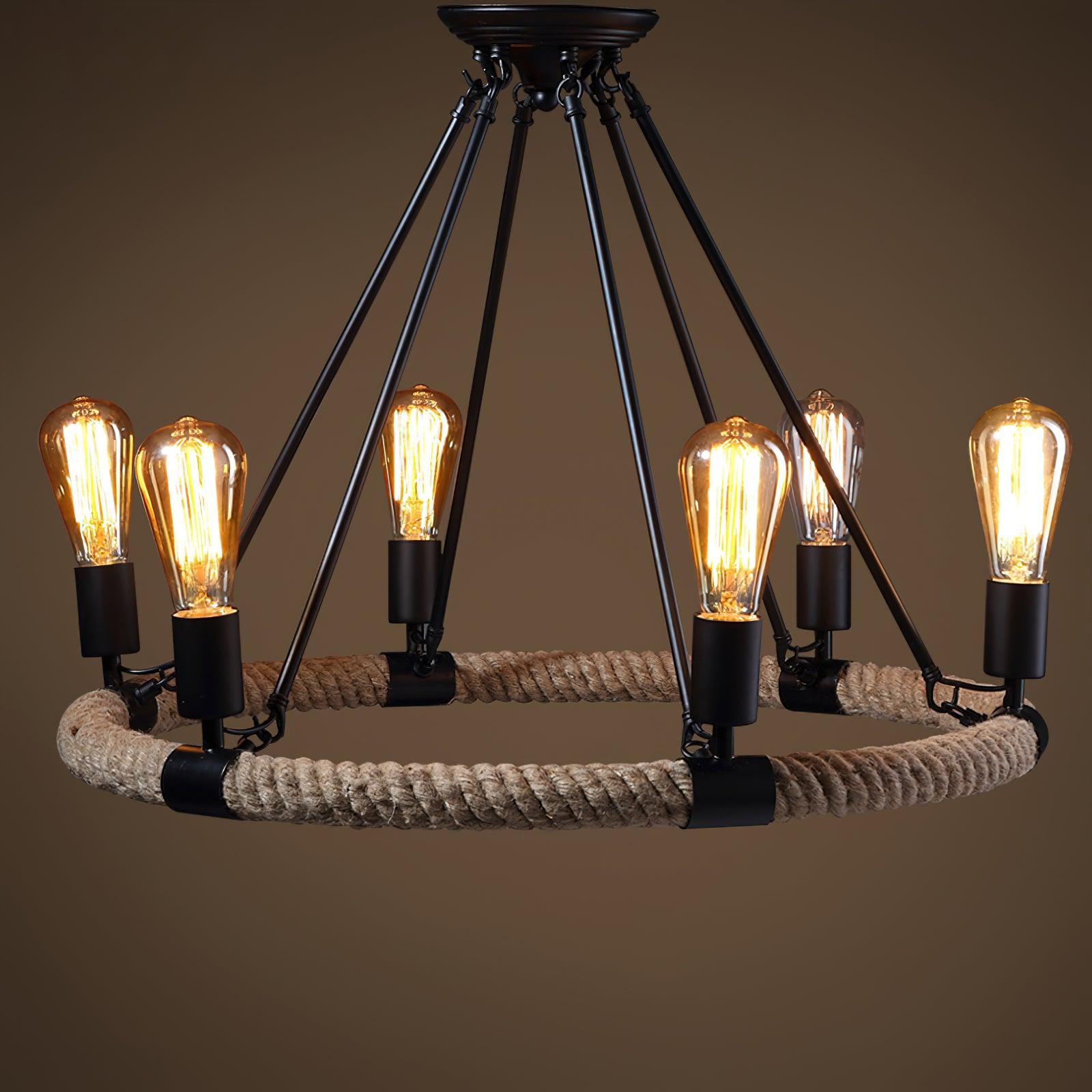 Hemp Rope Industrial Large Circle Chandelier - Lamp Outdoor