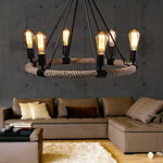 Hemp Rope Industrial Large Circle Chandelier - Lamp Outdoor