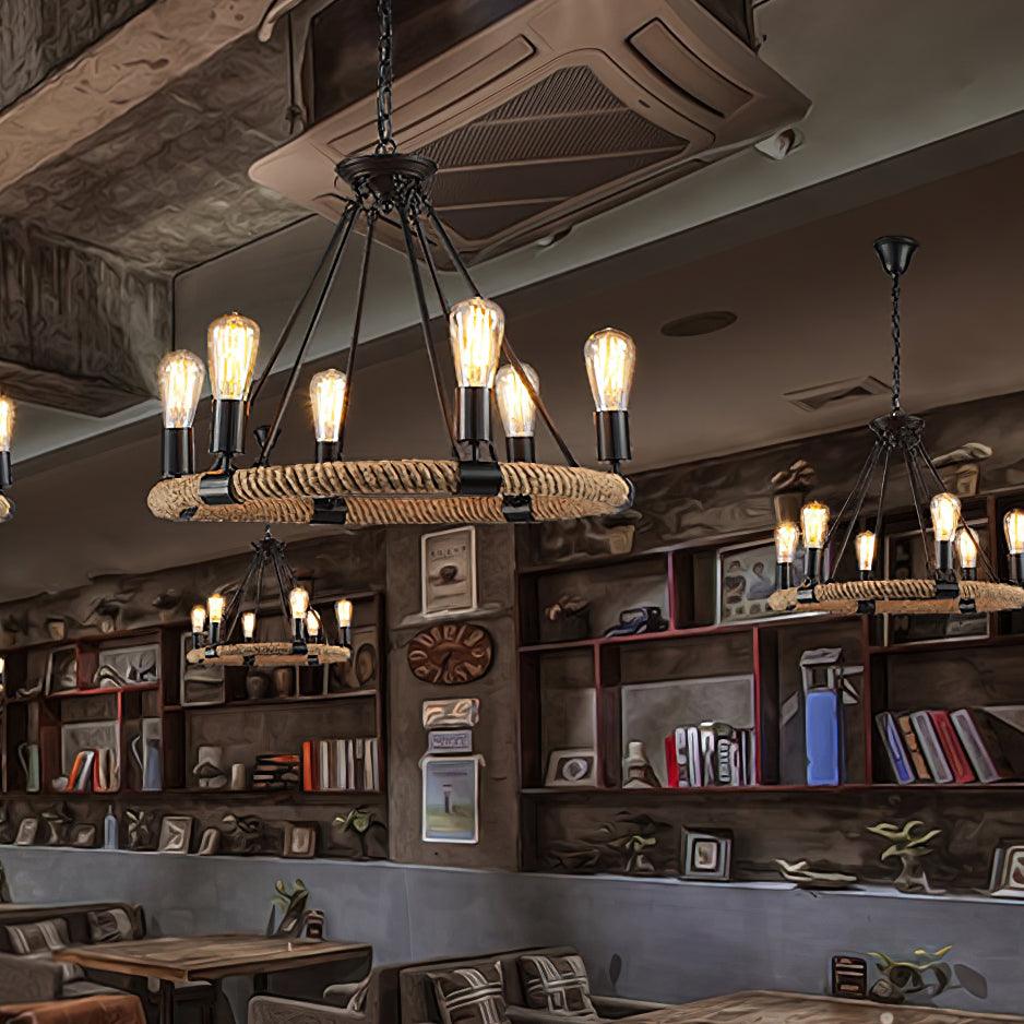 Hemp Rope Industrial Large Circle Chandelier - Lamp Outdoor