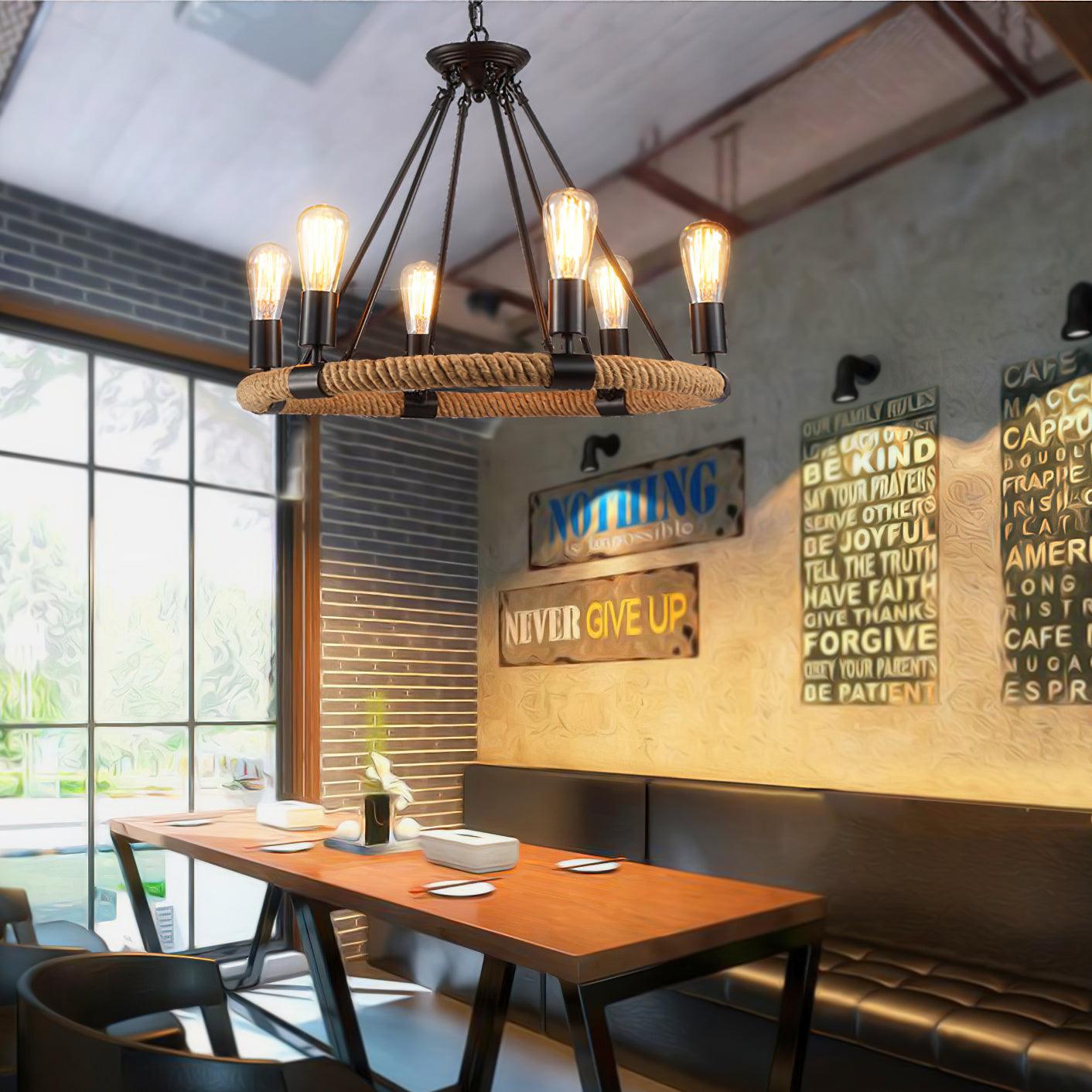 Hemp Rope Industrial Large Circle Chandelier - Lamp Outdoor