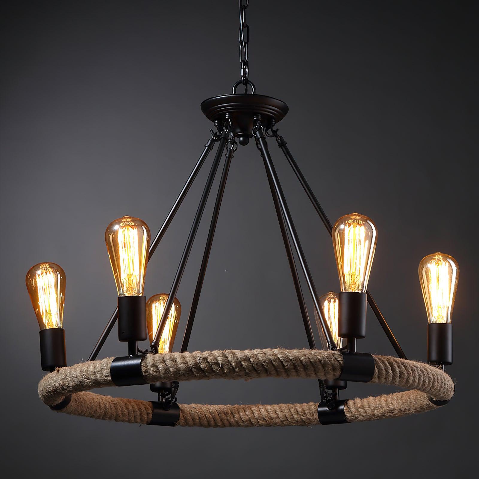 Hemp Rope Industrial Large Circle Chandelier - Lamp Outdoor
