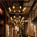 Hemp Rope Industrial Large Circle Chandelier - Lamp Outdoor