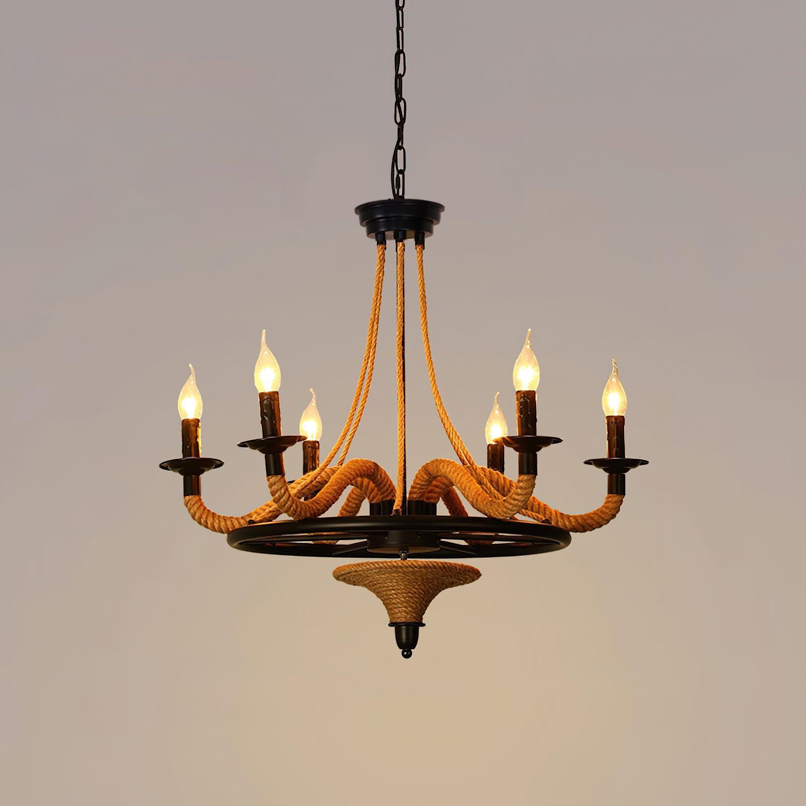 Hemp Rope Industrial Large Wheel Chandelier - Lamp Outdoor
