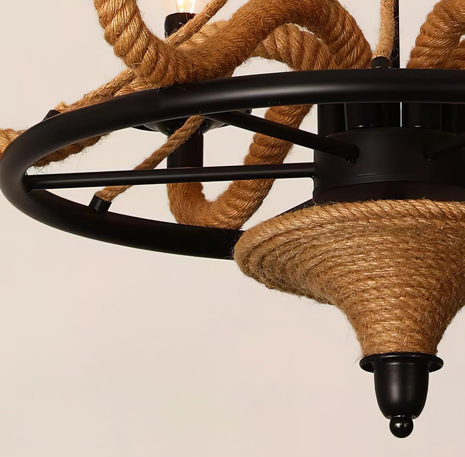 Hemp Rope Industrial Large Wheel Chandelier - Lamp Outdoor