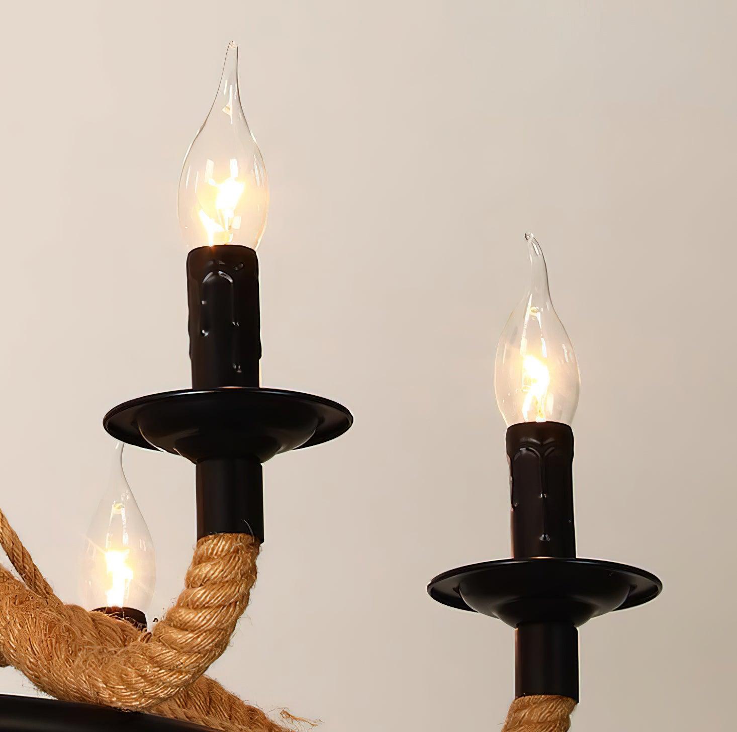 Hemp Rope Industrial Large Wheel Chandelier - Lamp Outdoor