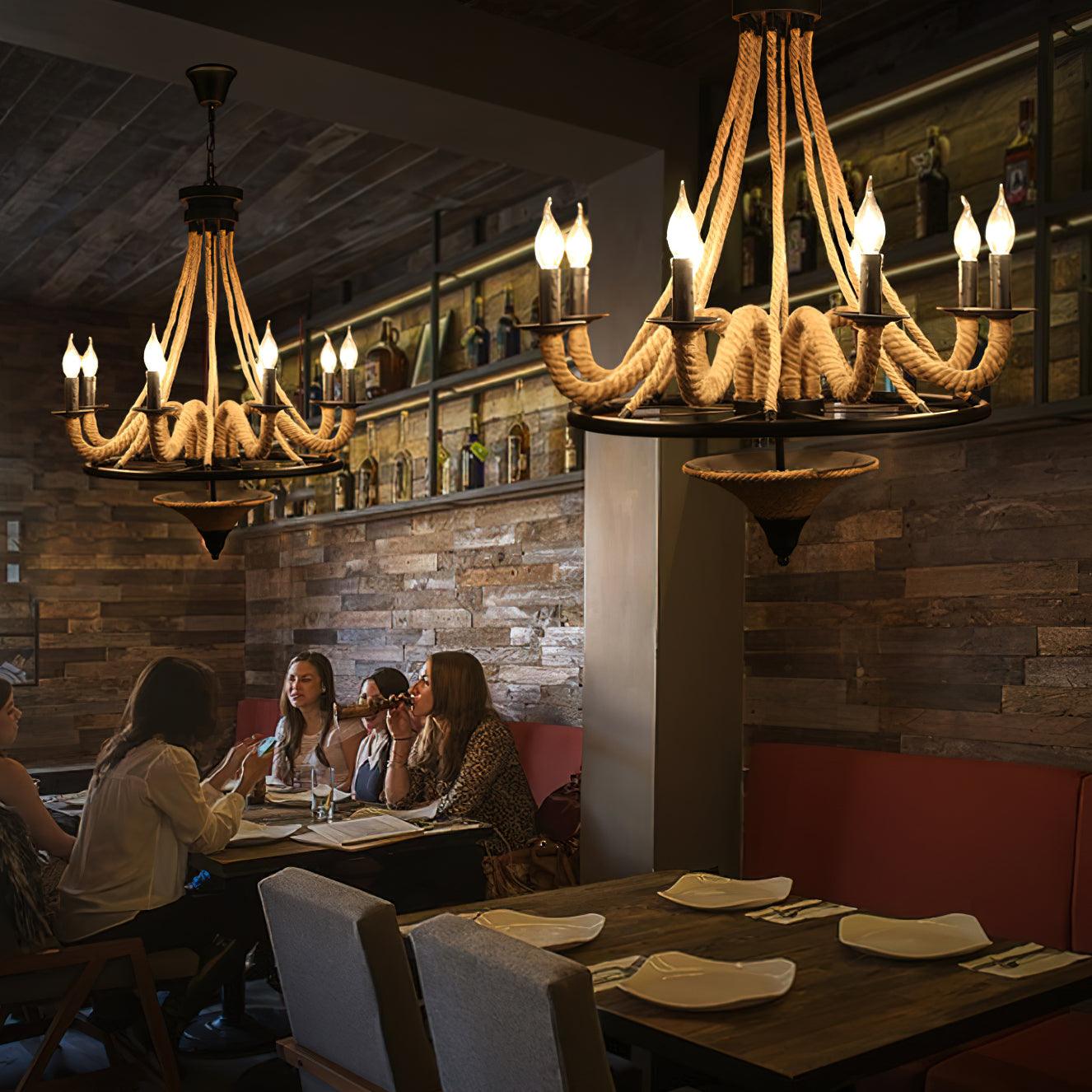 Hemp Rope Industrial Large Wheel Chandelier - Lamp Outdoor