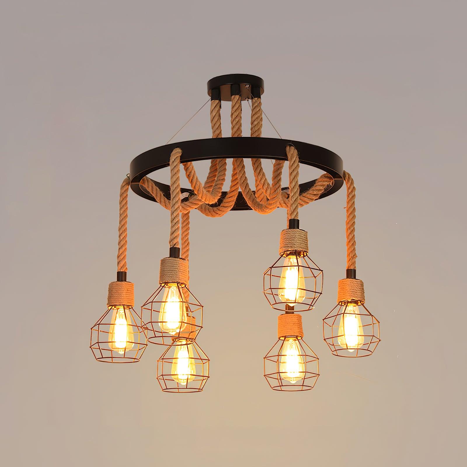 Hemp Rope Industrial Starfall Chandelier - Lamp Outdoor