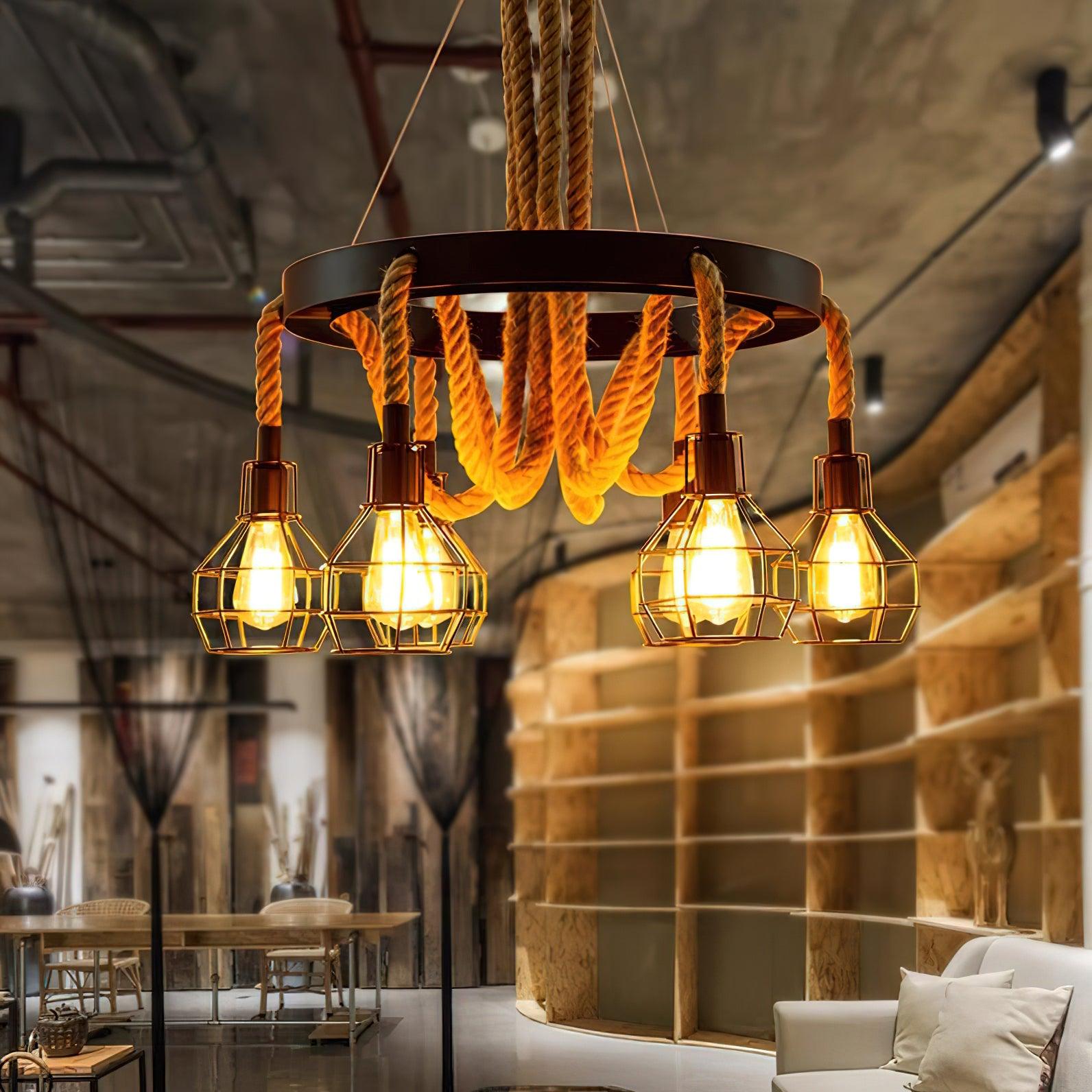 Hemp Rope Industrial Starfall Chandelier - Lamp Outdoor