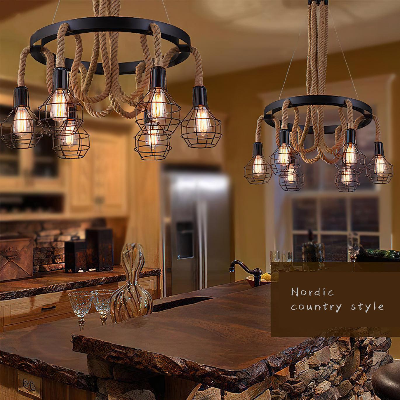 Hemp Rope Industrial Starfall Chandelier - Lamp Outdoor