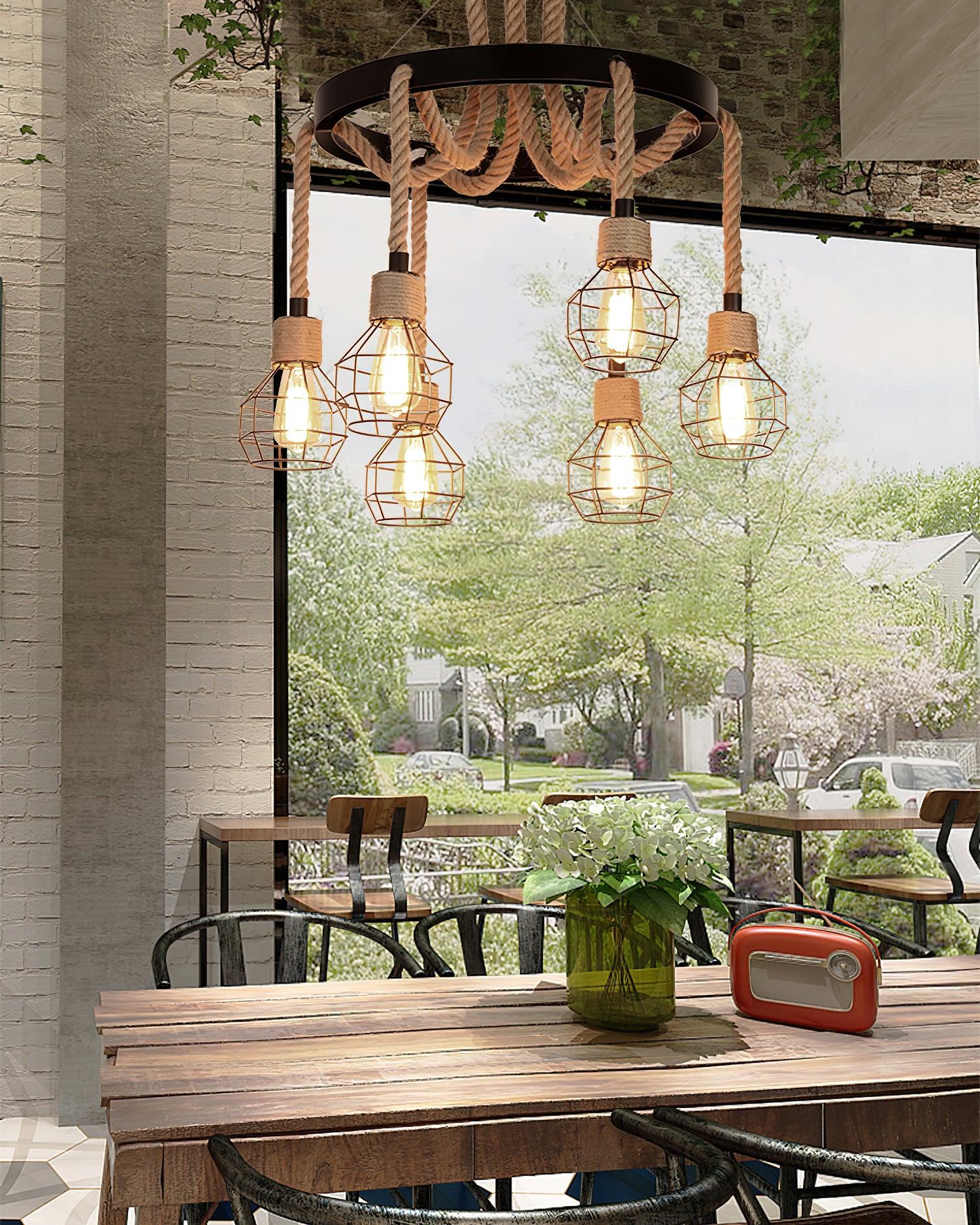Hemp Rope Industrial Starfall Chandelier - Lamp Outdoor