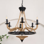 Hemp Rope Industrial Large Wheel Chandelier - Lamp Outdoor