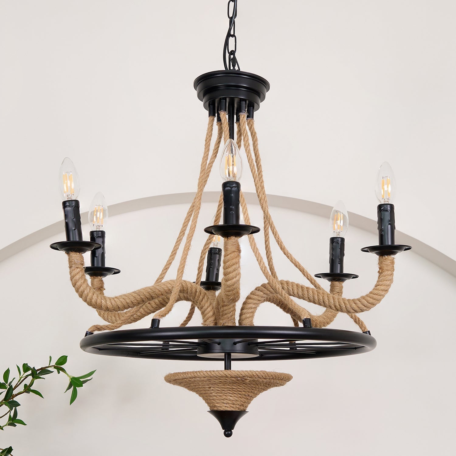 Hemp Rope Industrial Large Wheel Chandelier - Lamp Outdoor