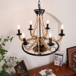Hemp Rope Industrial Large Wheel Chandelier - Lamp Outdoor