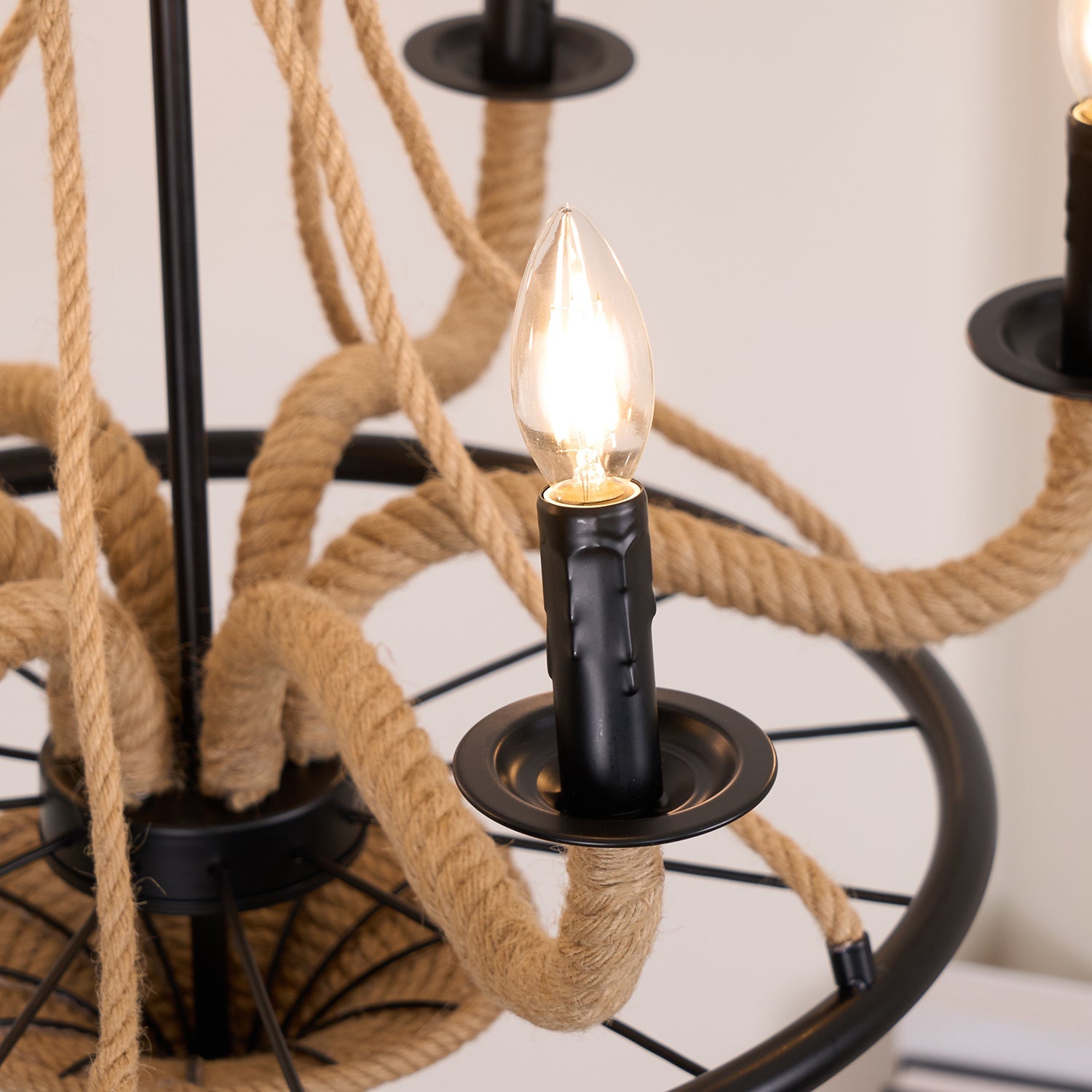 Hemp Rope Industrial Large Wheel Chandelier - Lamp Outdoor