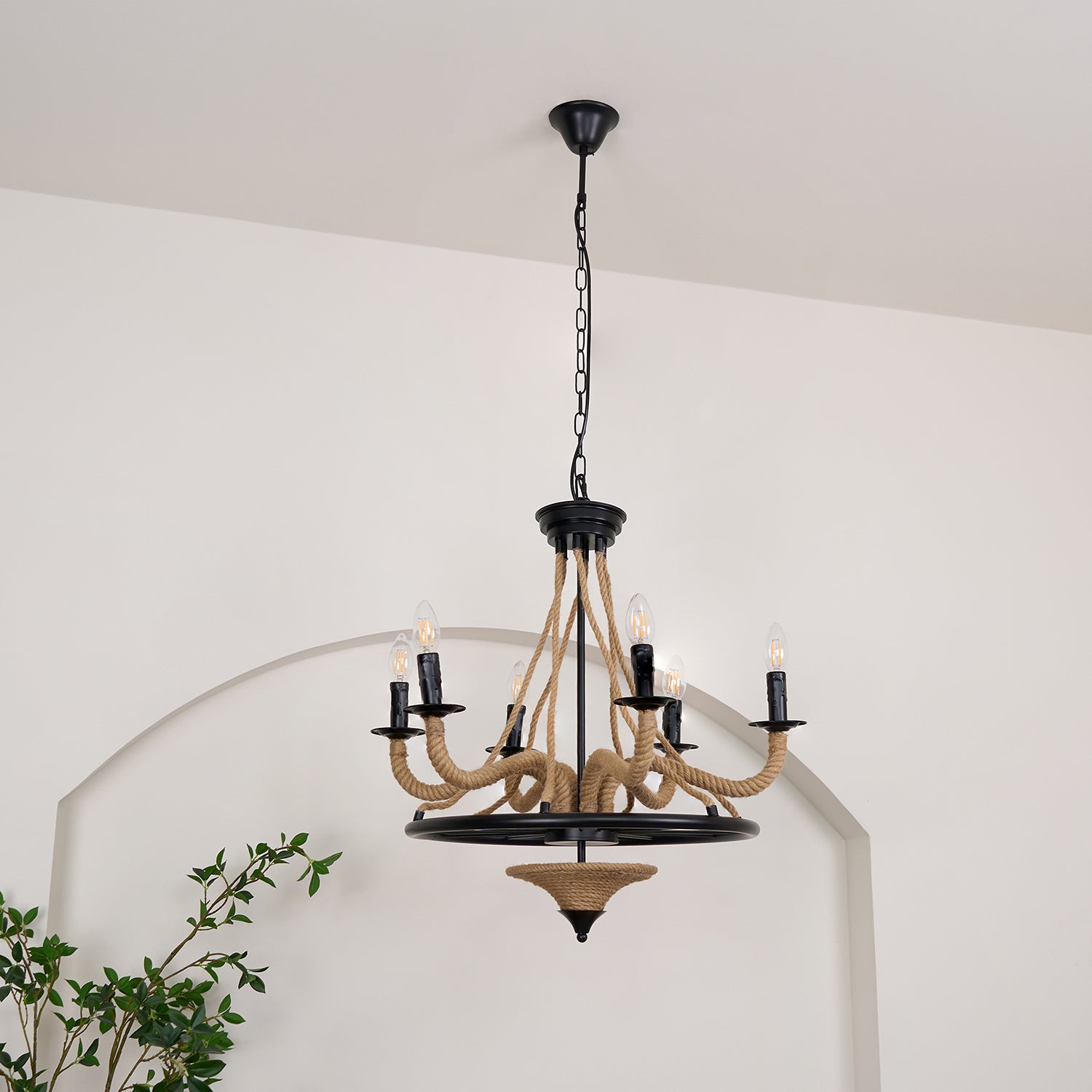 Hemp Rope Industrial Large Wheel Chandelier - Lamp Outdoor