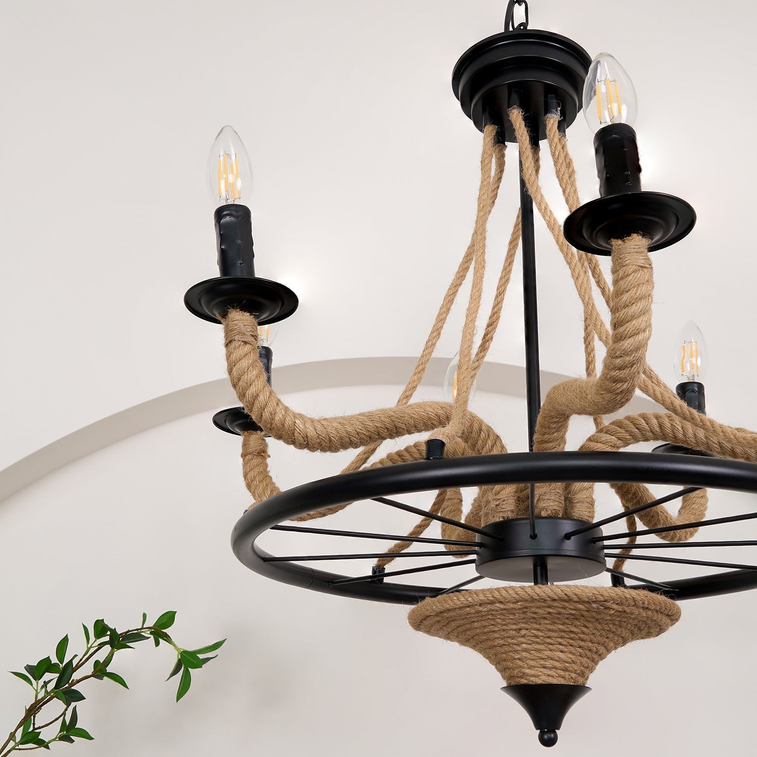 Hemp Rope Industrial Large Wheel Chandelier - Lamp Outdoor