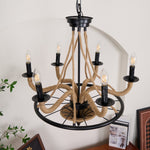 Hemp Rope Industrial Large Wheel Chandelier - Lamp Outdoor