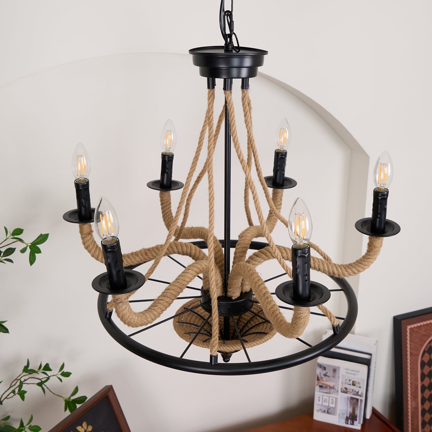 Hemp Rope Industrial Large Wheel Chandelier - Lamp Outdoor