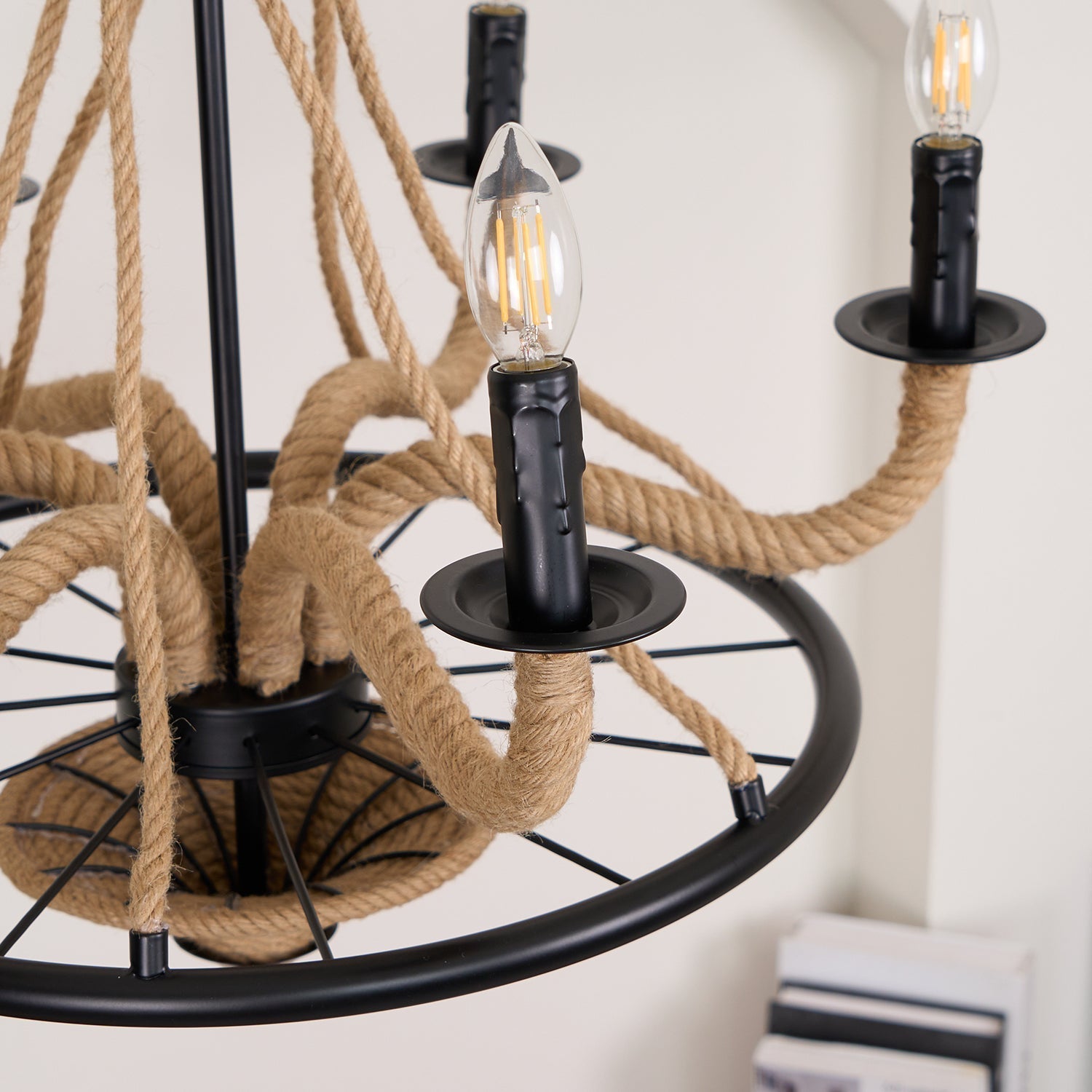Hemp Rope Industrial Large Wheel Chandelier - Lamp Outdoor