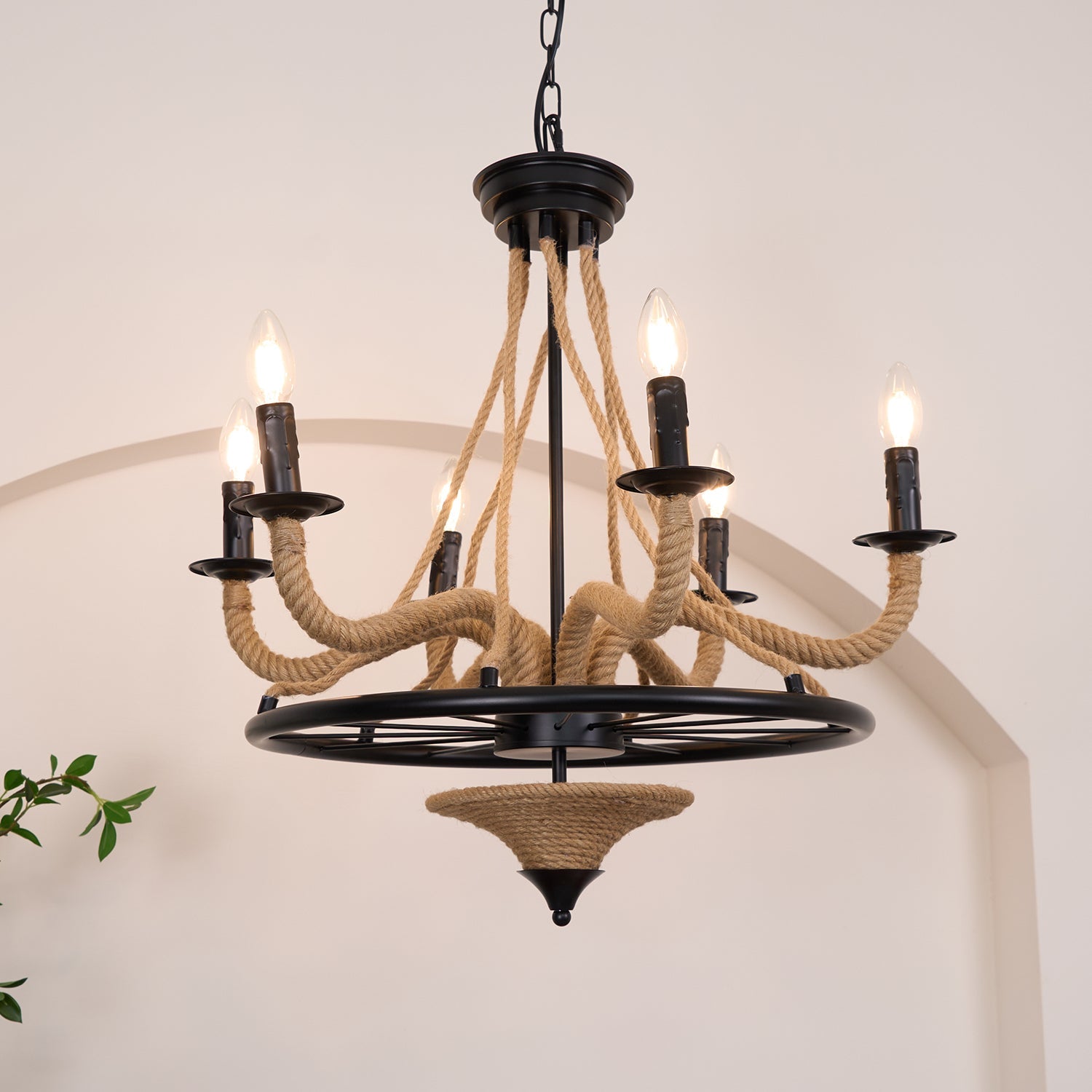 Hemp Rope Industrial Large Wheel Chandelier - Lamp Outdoor