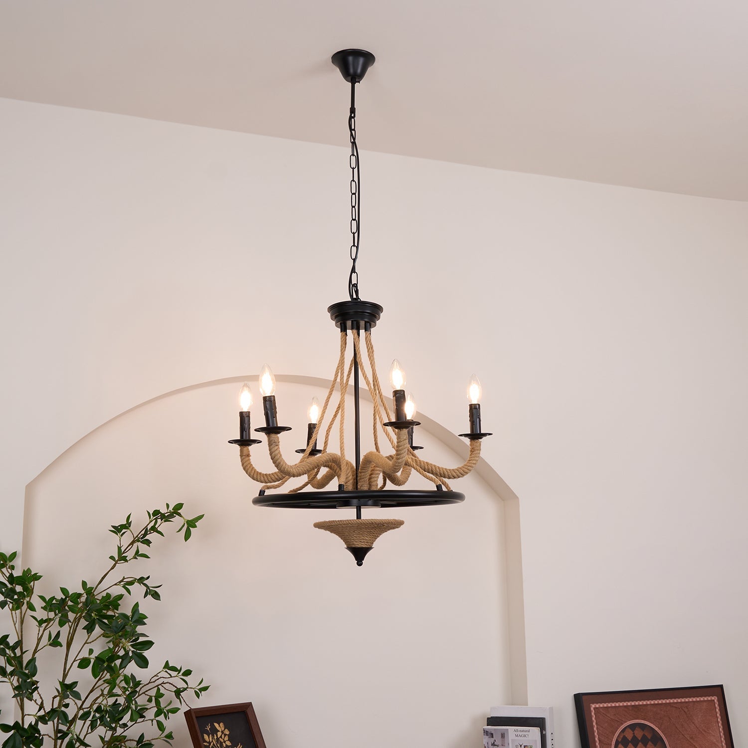 Hemp Rope Industrial Large Wheel Chandelier - Lamp Outdoor