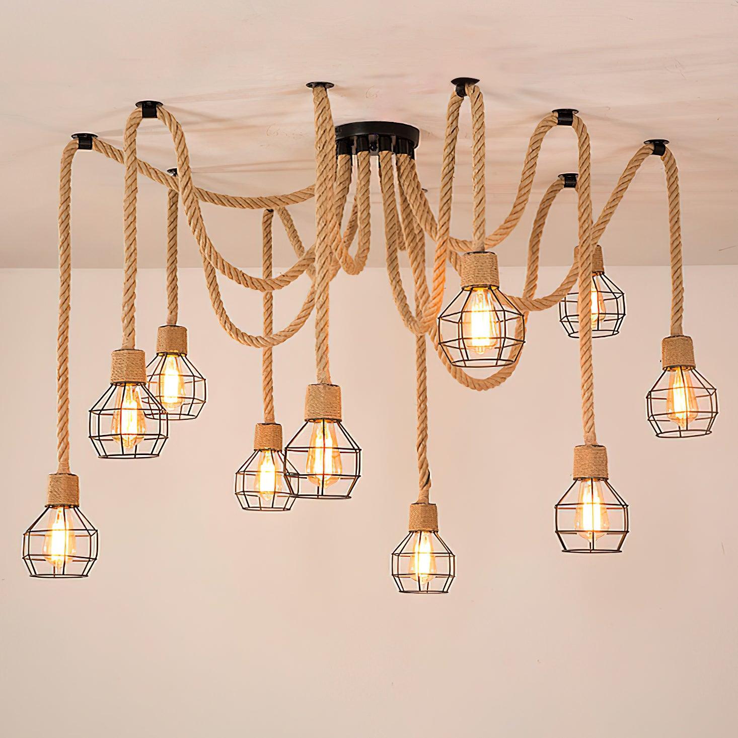 Hemp Rope Scattered Flower Chandelier - Lamp Outdoor
