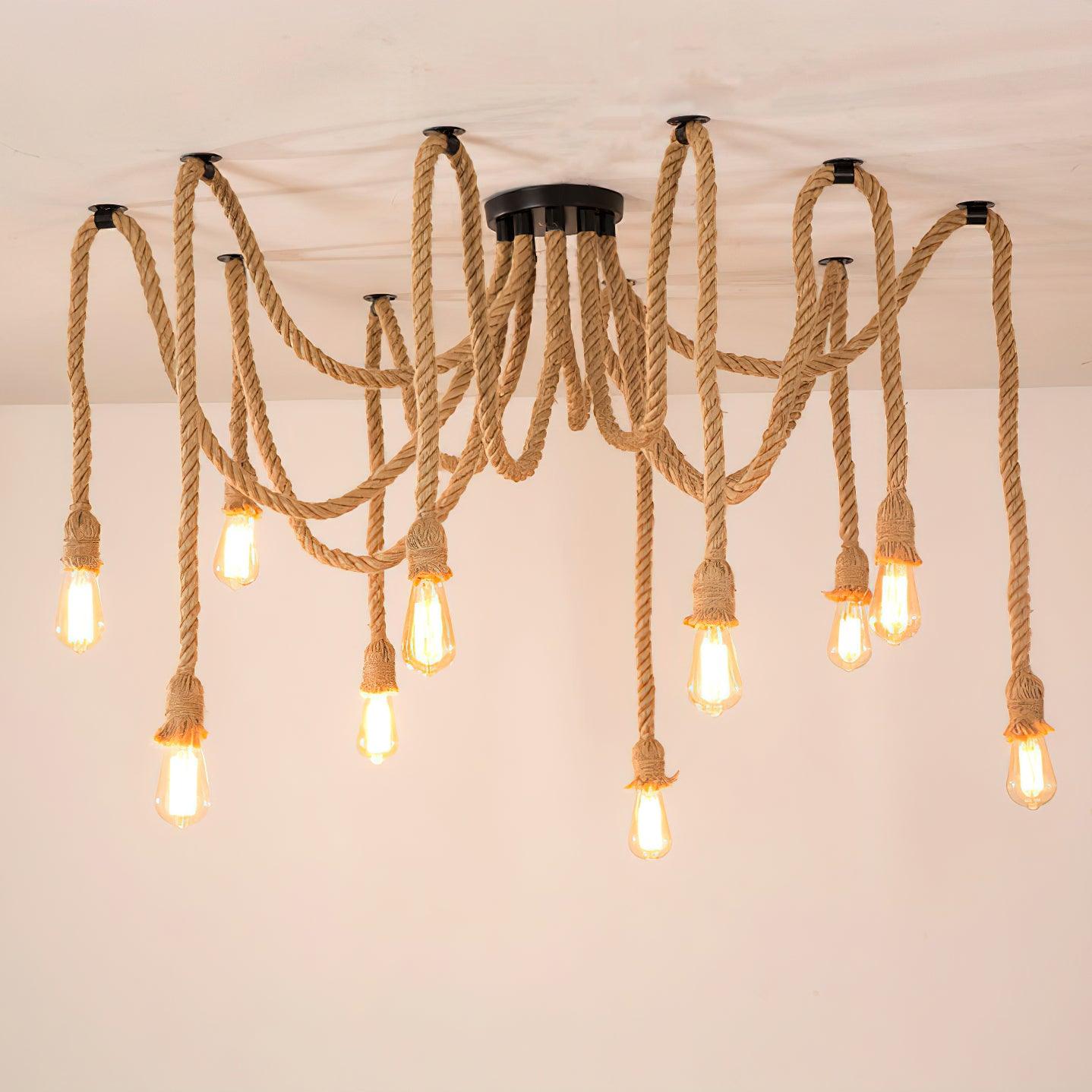 Hemp Rope Scattered Flower Chandelier - Lamp Outdoor