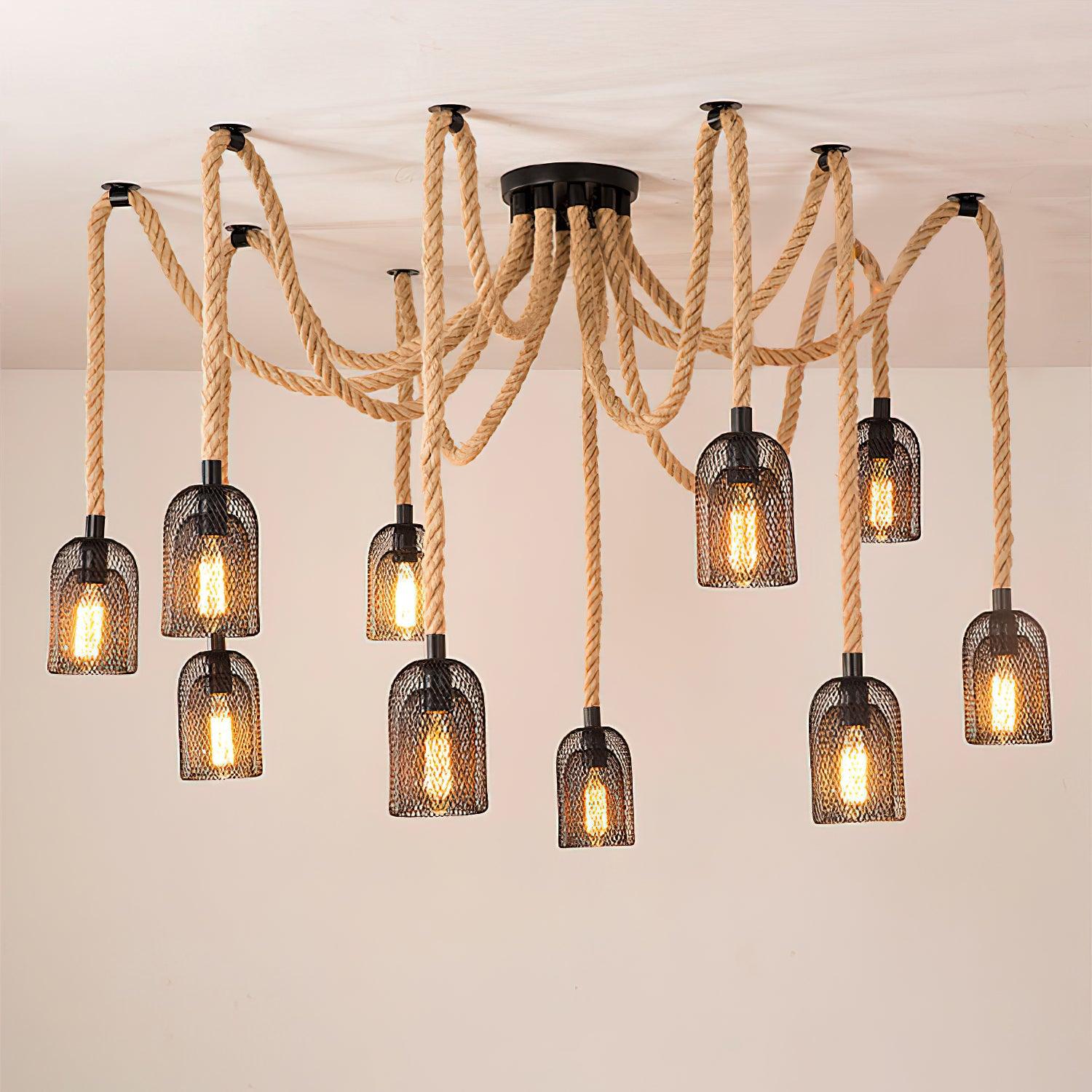 Hemp Rope Scattered Flower Chandelier - Lamp Outdoor