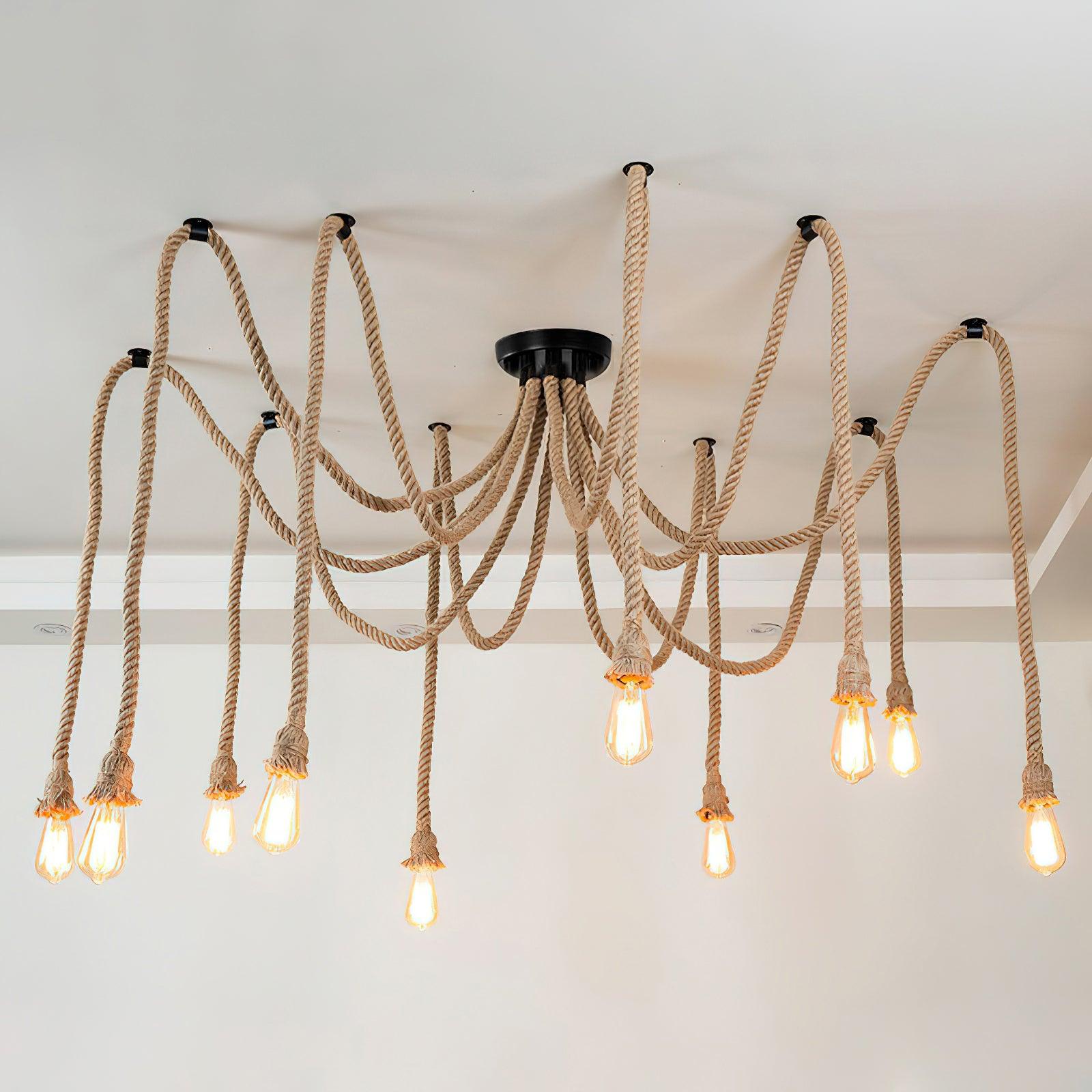 Hemp Rope Scattered Flower Chandelier - Lamp Outdoor