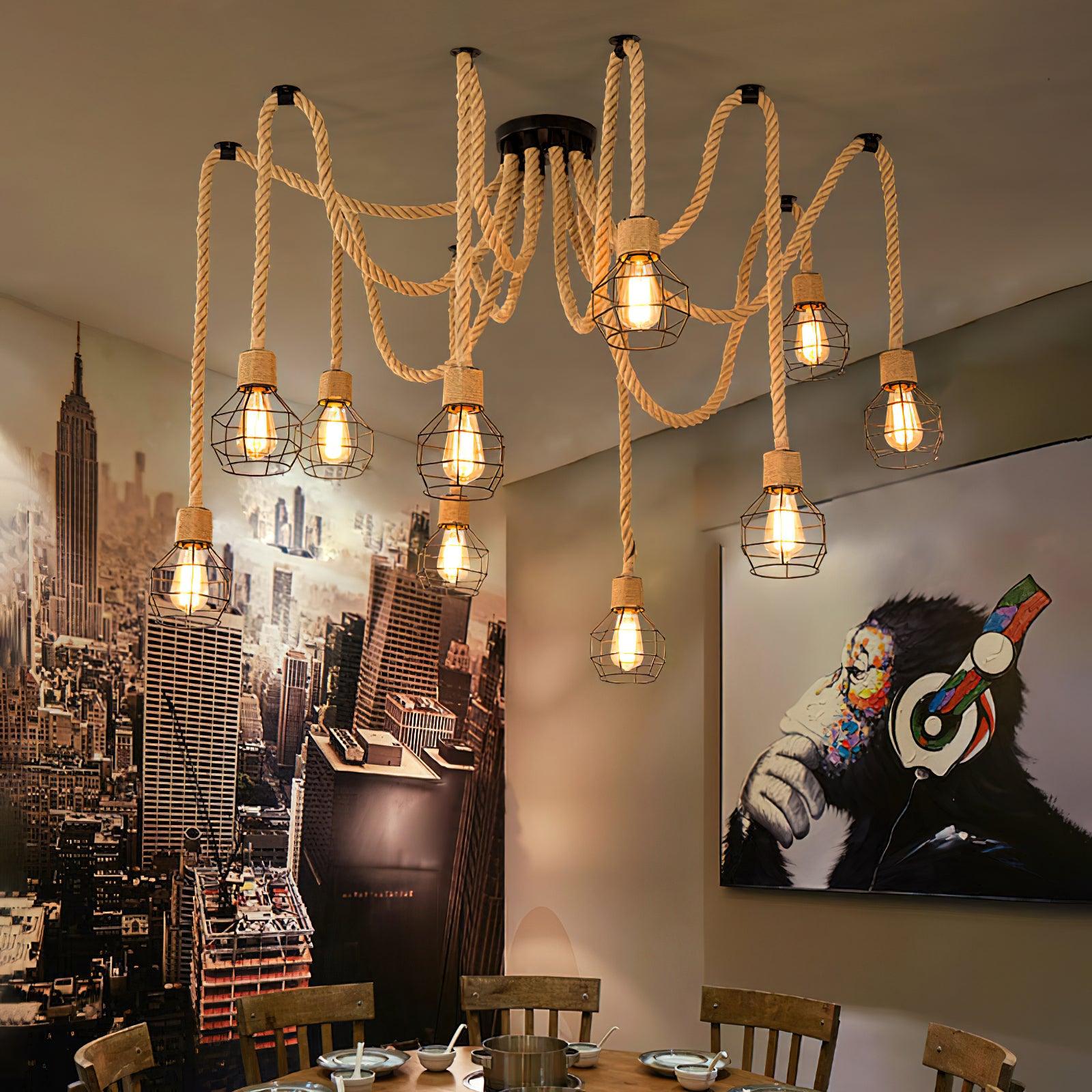 Hemp Rope Scattered Flower Chandelier - Lamp Outdoor