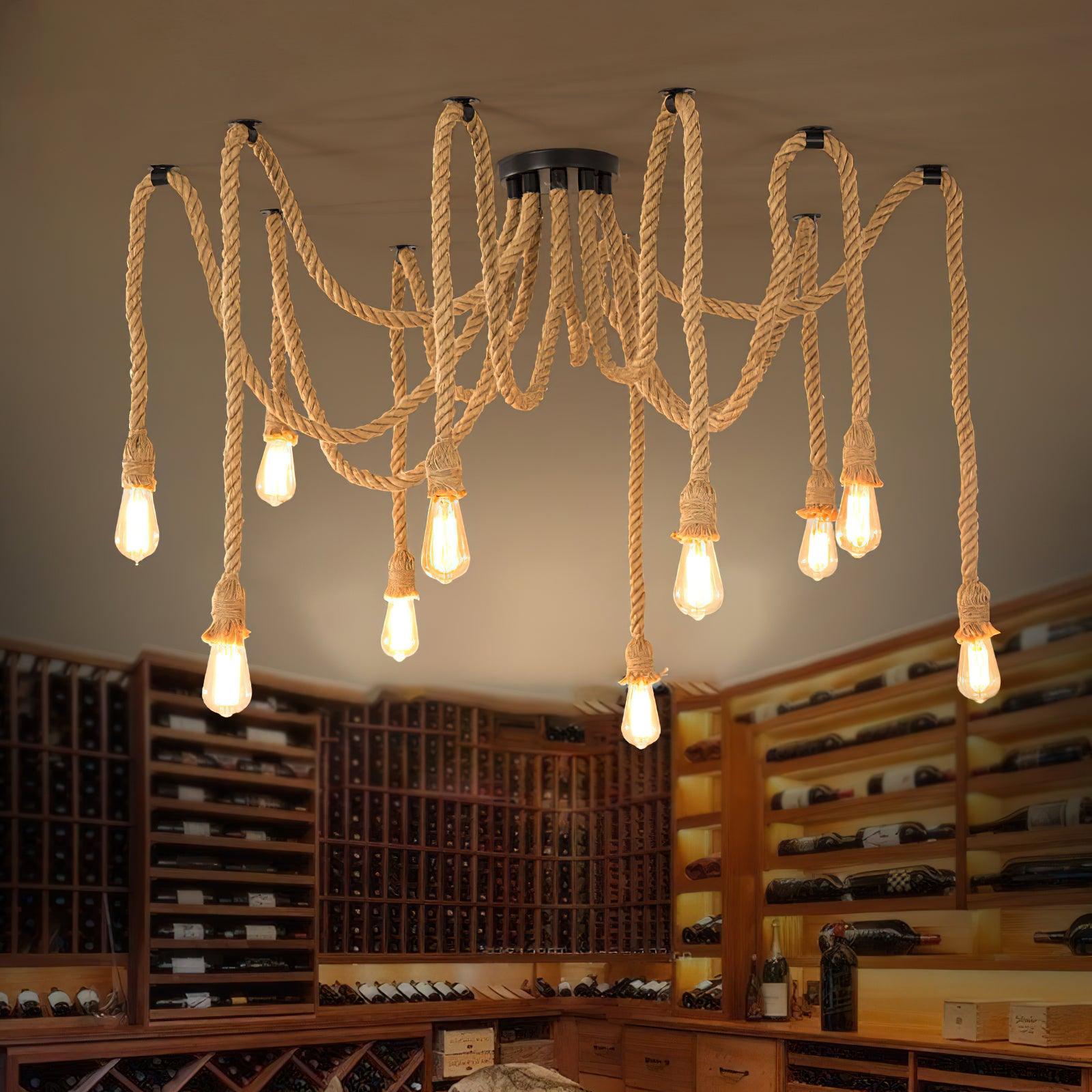 Hemp Rope Scattered Flower Chandelier - Lamp Outdoor