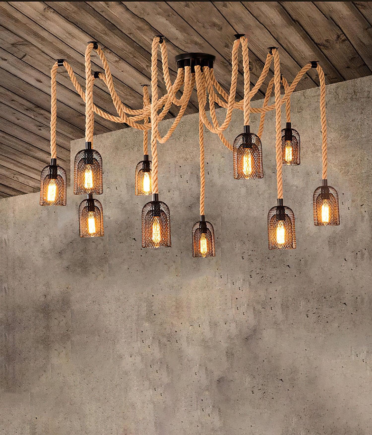 Hemp Rope Scattered Flower Chandelier - Lamp Outdoor